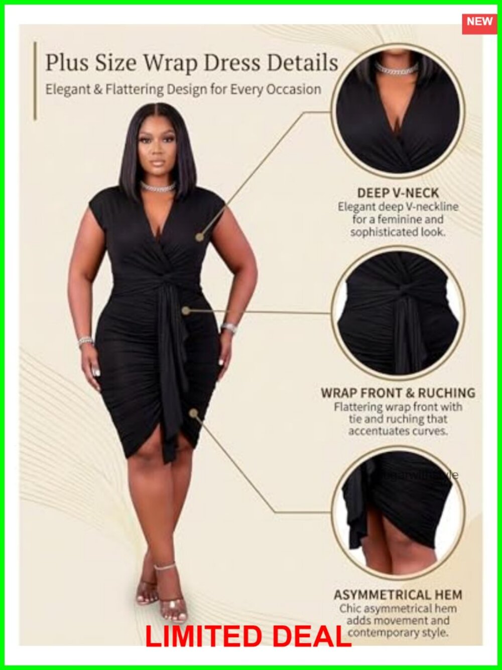 Plus Size Bodycon Ruched Drawstring Mini Party Club Dress - Picture 4 of 6